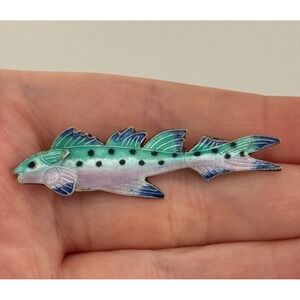Sterling Silver Fish Enamel Brooch Pin Marked S925